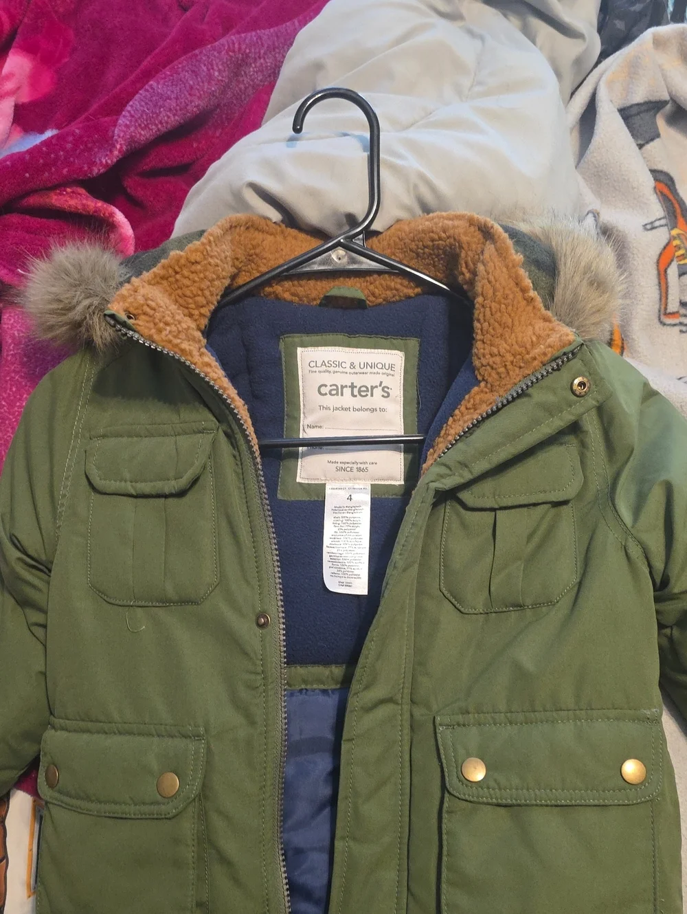 Carter's Olive Green Kids Parka with Faux-Fur Trim Hood